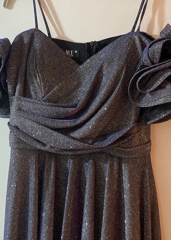 Straplez Drapeli Uzun Mor Abiye Elbise - Görsel 3