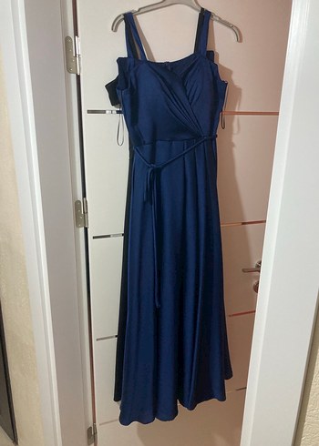 Lacivert Drapeli Uzun Abiye Elbise - Görsel 3