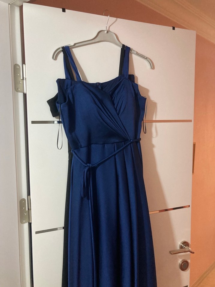 Lacivert Drapeli Uzun Abiye Elbise - Görsel 2