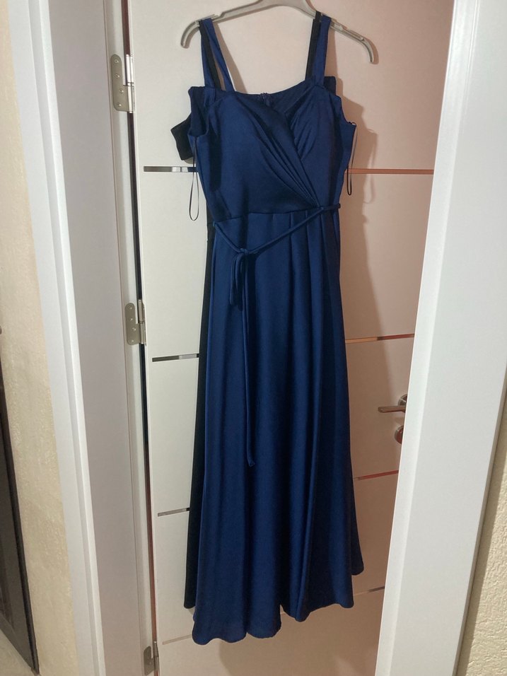 Lacivert Drapeli Uzun Abiye Elbise - Görsel 3