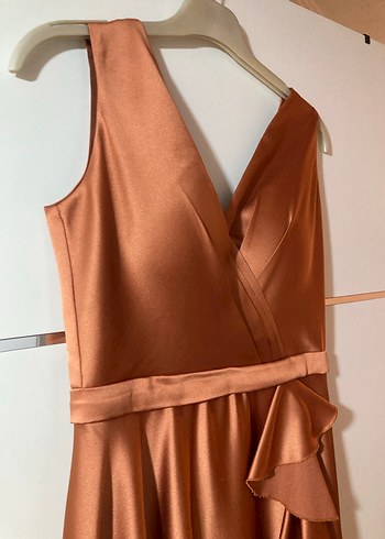 Somon Drapeli V Yaka Uzun Abiye Elbise - Görsel 4