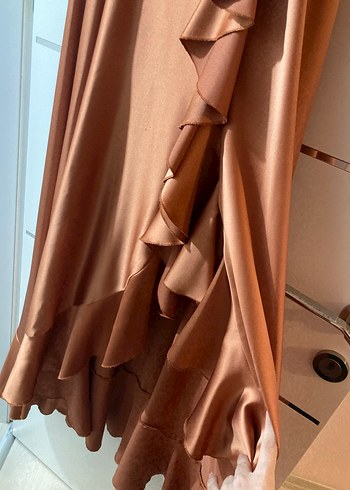 Somon Drapeli V Yaka Uzun Abiye Elbise - Görsel 3