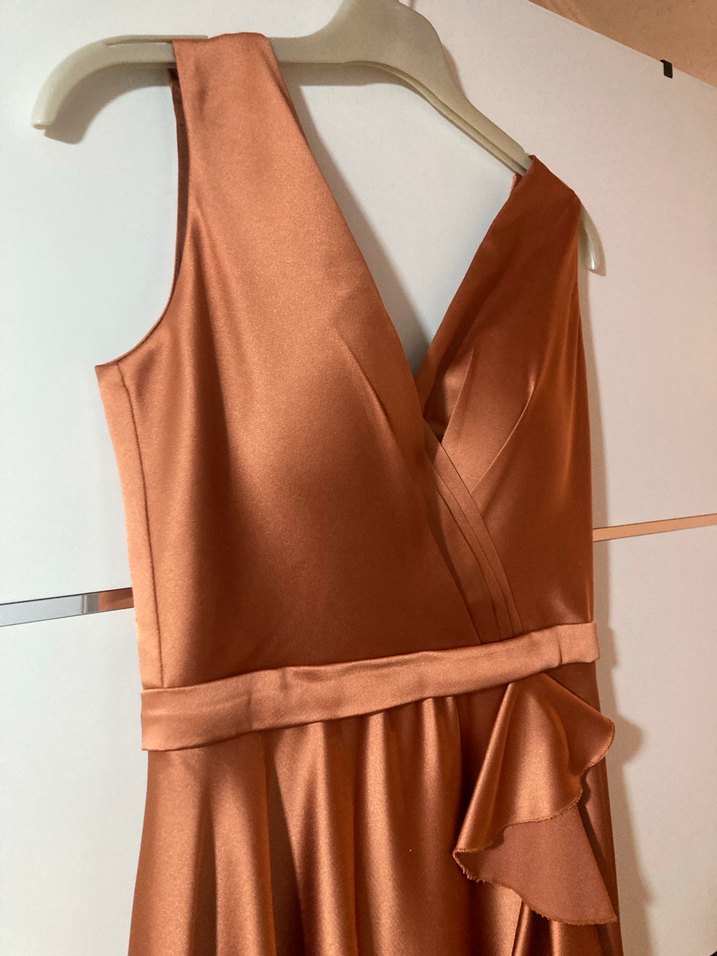 Somon Drapeli V Yaka Uzun Abiye Elbise - Görsel 4