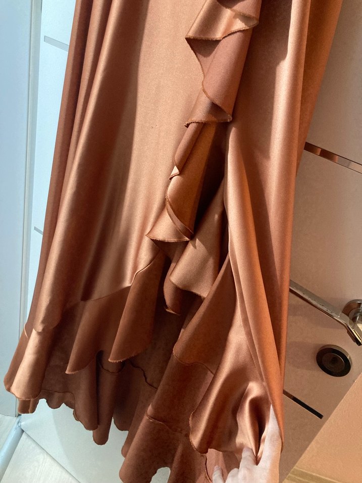 Somon Drapeli V Yaka Uzun Abiye Elbise - Görsel 3