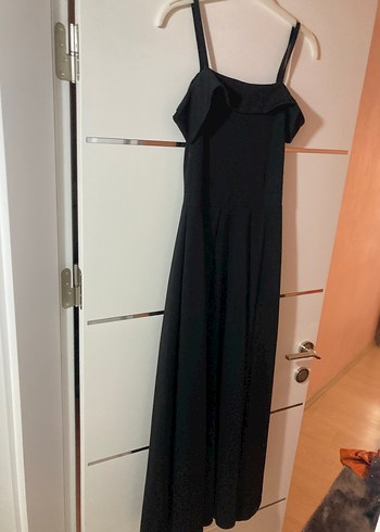 Siyah  Straplez Fırfırlı Elbise - Görsel 3