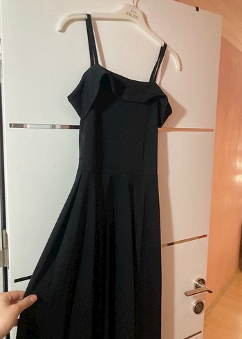 Siyah  Straplez Fırfırlı Elbise - Görsel 2