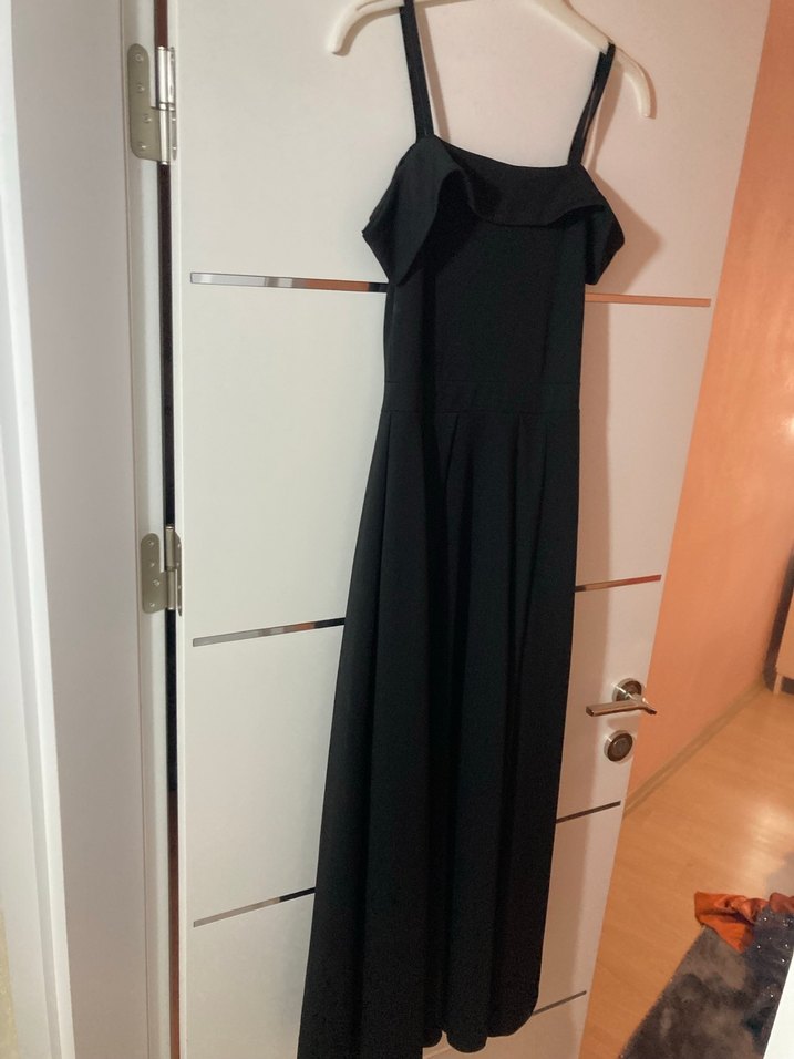 Siyah  Straplez Fırfırlı Elbise - Görsel 3