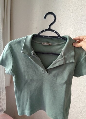 s Beden yeşil Renk Zara polo yaka crop