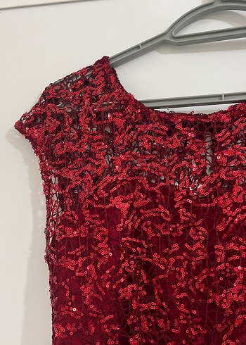 44 Beden Bordo İşlemeli Midi Abiye Elbise