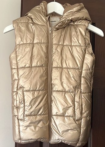 Bej Parlak Kapüşonlu çocuk Şişme Yelek - Görsel 3