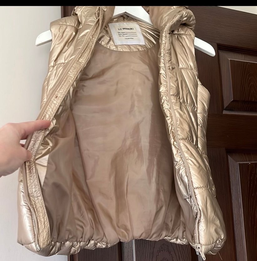 Bej Parlak Kapüşonlu çocuk Şişme Yelek - Görsel 4