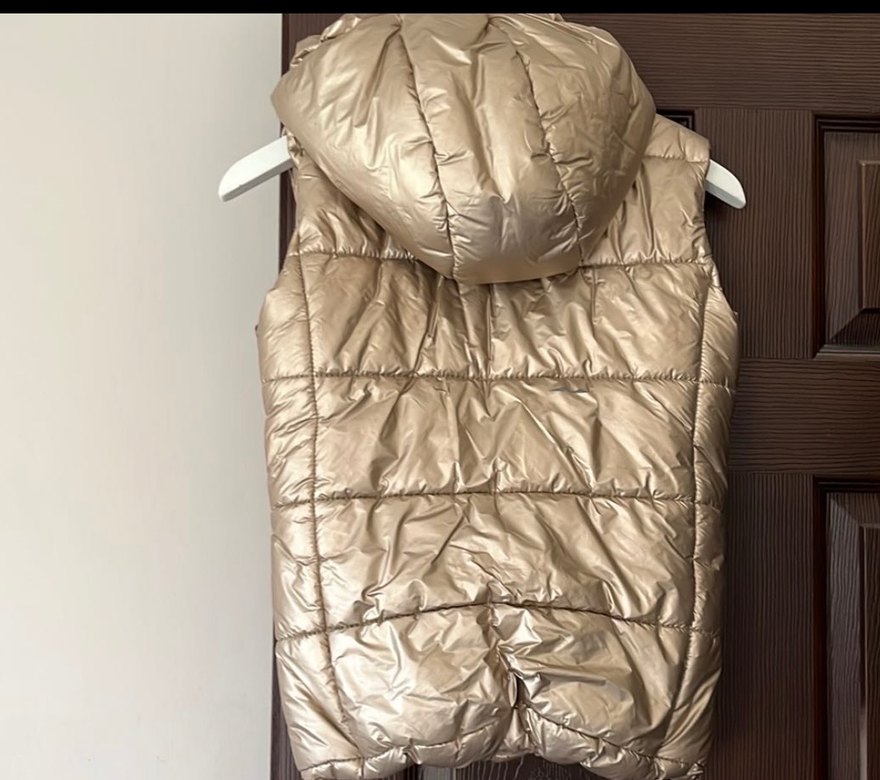 Bej Parlak Kapüşonlu çocuk Şişme Yelek - Görsel 2