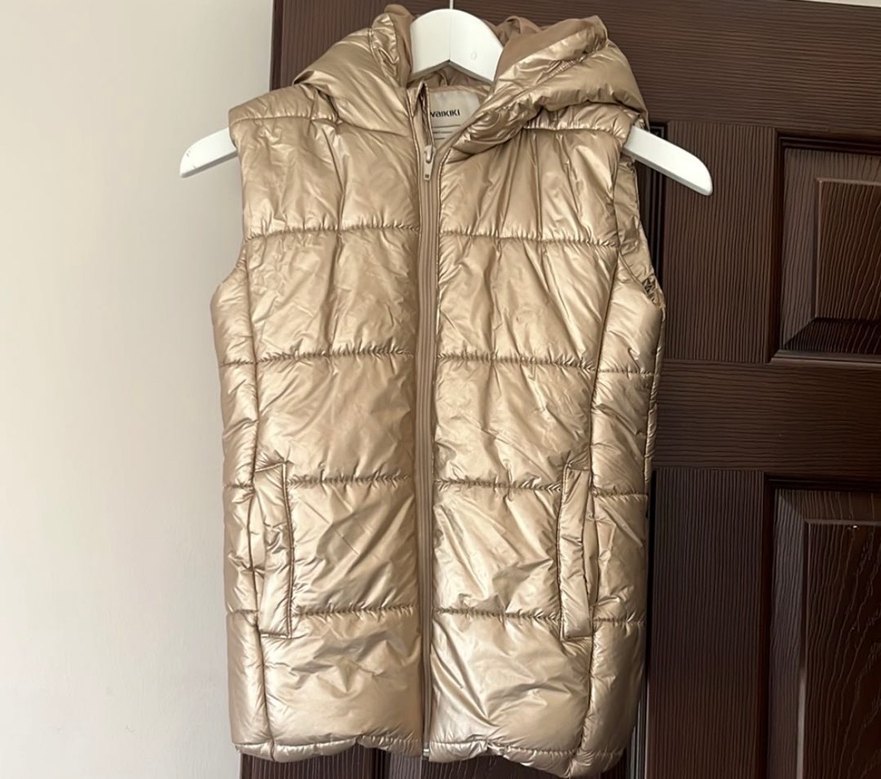 Bej Parlak Kapüşonlu çocuk Şişme Yelek - Görsel 3