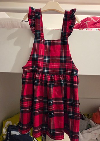 H&M Kız Çocuk Kırmızı Kareli Fırfırlı Elbise