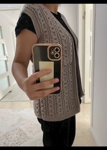 Bej Örgü Kadın Yelek V Yaka - Görsel 4