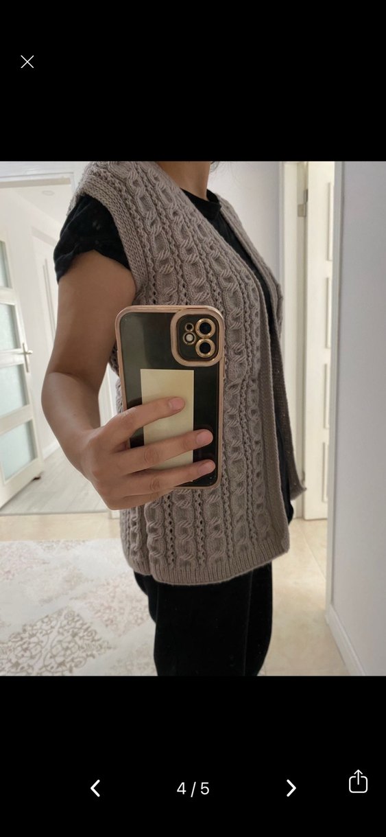 Bej Örgü Kadın Yelek V Yaka - Görsel 4