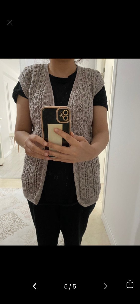 Bej Örgü Kadın Yelek V Yaka - Görsel 5