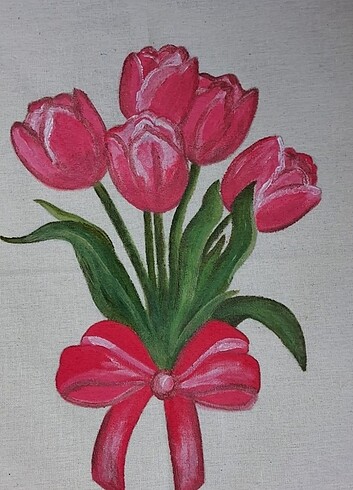 Lale desenli bez çanta - Görsel 2