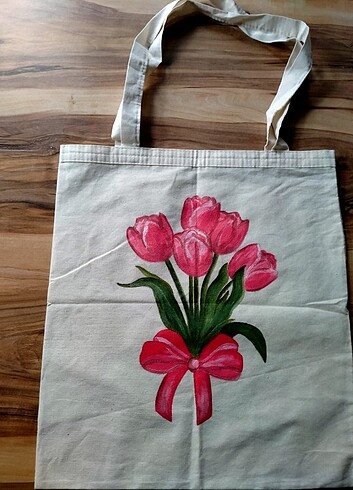 Lale desenli bez çanta - Görsel 3