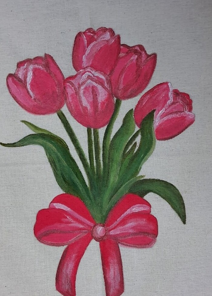 Lale desenli bez çanta - Görsel 2