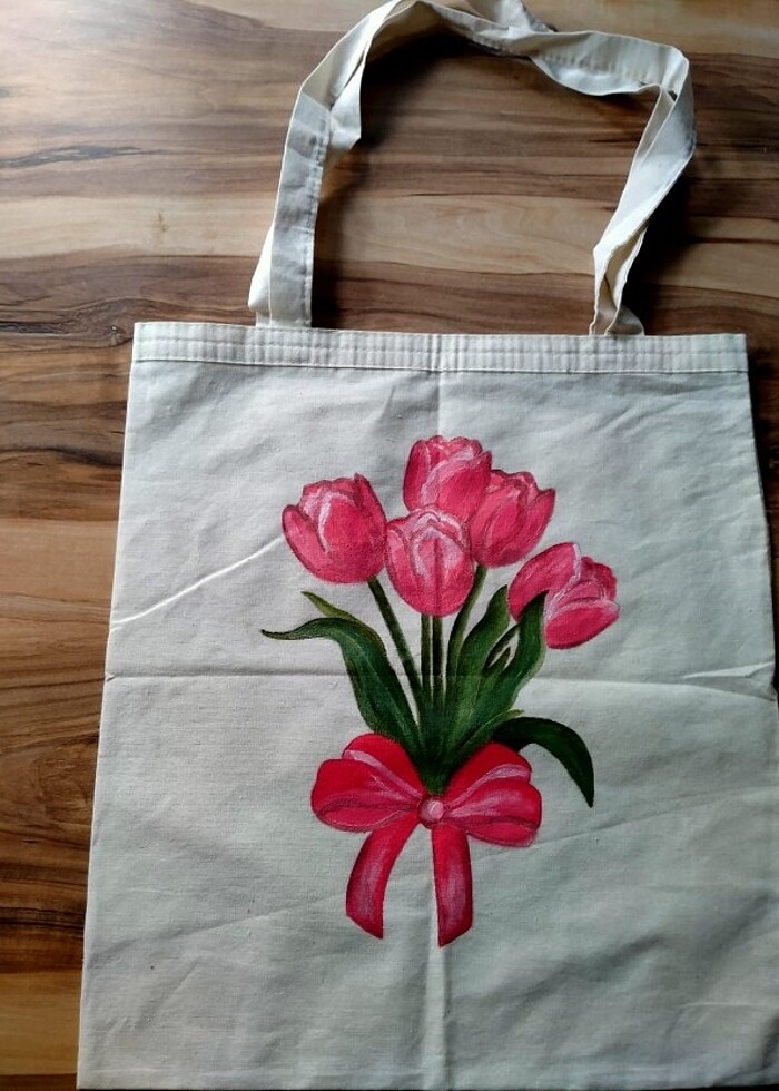 Lale desenli bez çanta - Görsel 3