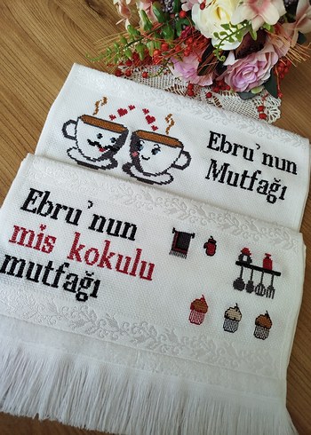 Beden Nakışlı Beyaz Mutfak Havlusu Seti