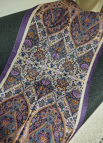 Beden Lila mor retro desen pamuklu soft şal