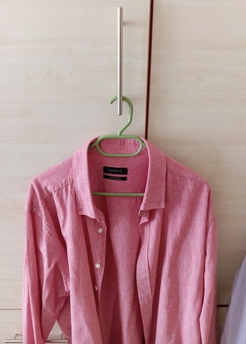 Erkek Pembe Keten Gömlek Düğmeli - Görsel 2