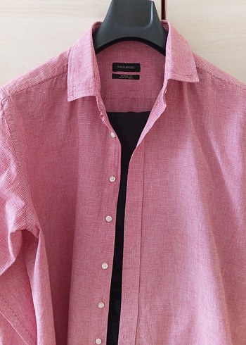 Erkek Pembe Keten Gömlek Düğmeli - Görsel 5