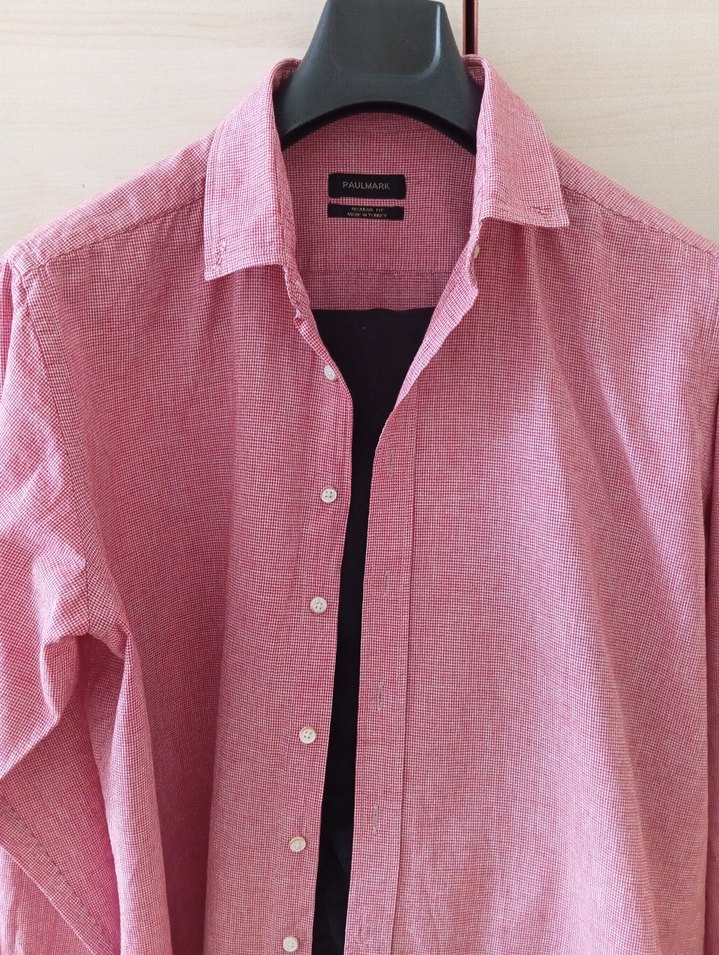 Erkek Pembe Keten Gömlek Düğmeli - Görsel 5