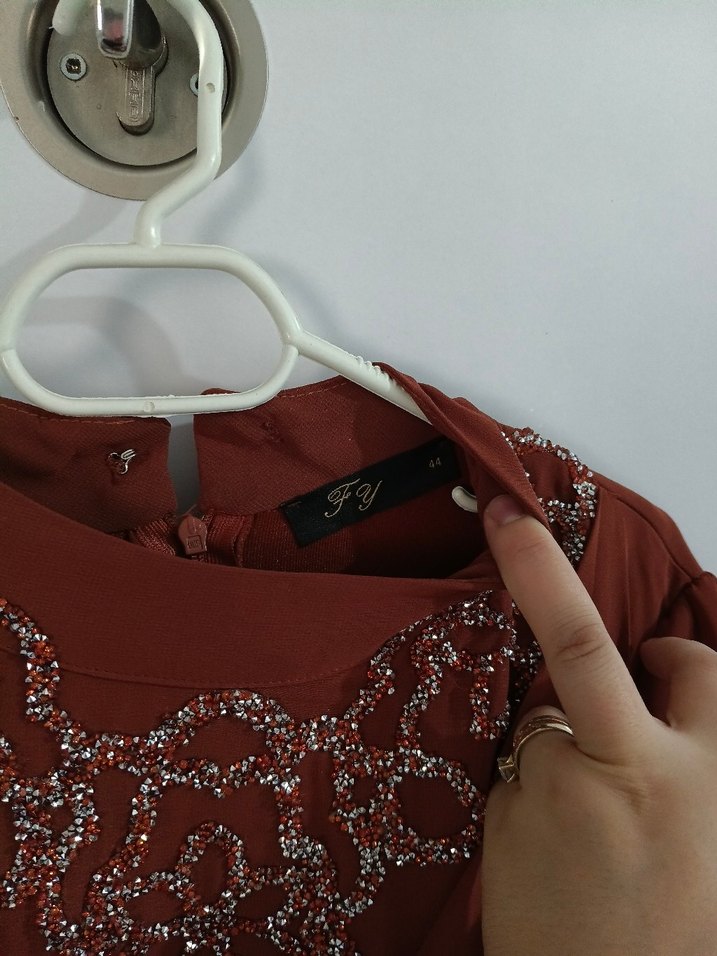 Uzun Kollu Drapeli Abiye Elbise - Görsel 4