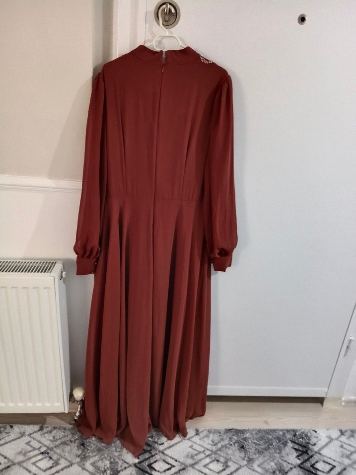 Uzun Kollu Drapeli Abiye Elbise - Görsel 3