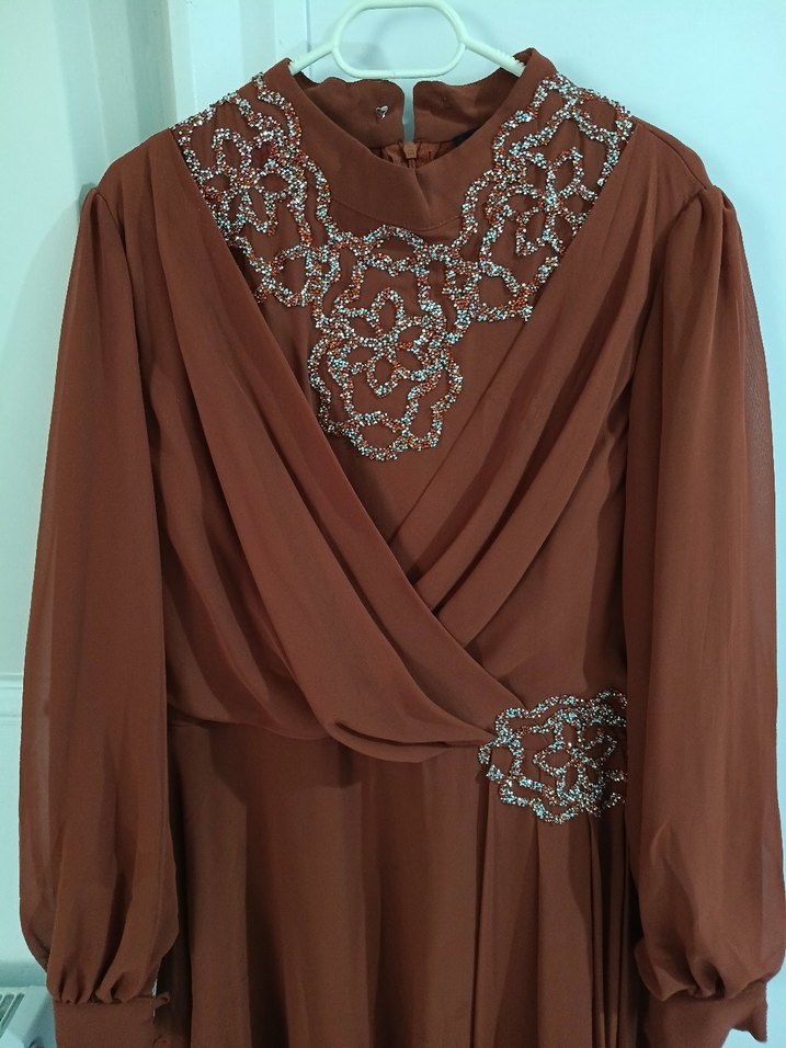 Uzun Kollu Drapeli Abiye Elbise - Görsel 2