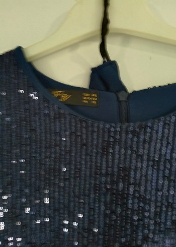 Kadın Lacivert Uzun Kollu İşlemeli Abiye Elbise - Görsel 3