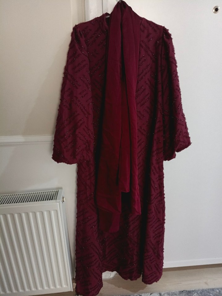 Bordo Uzun Kollu Salaş Bohem Elbise - Görsel 3