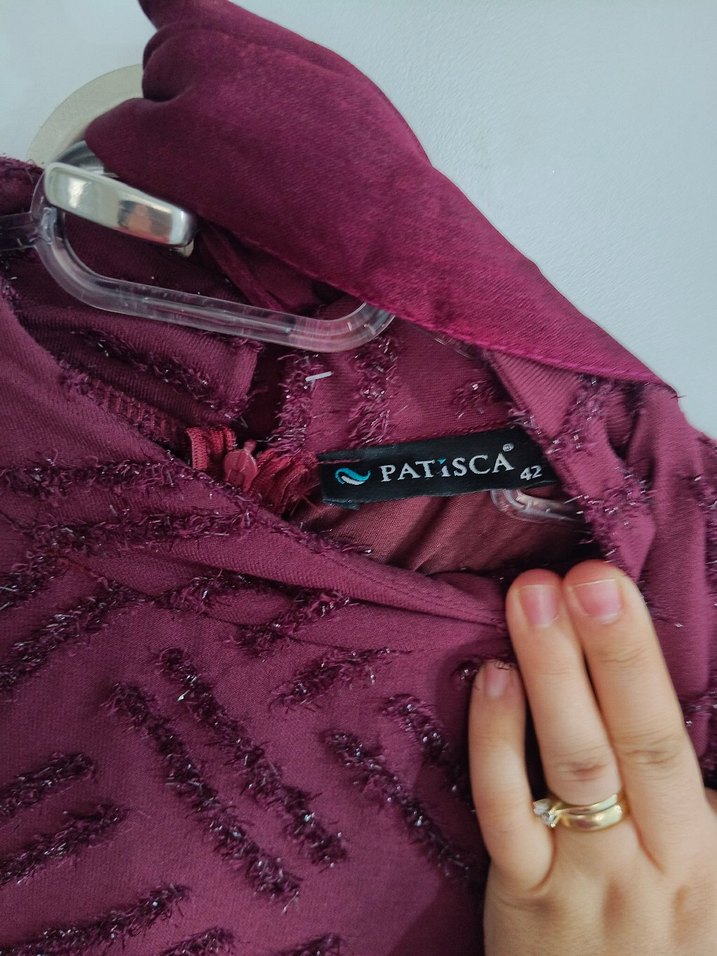 Bordo Uzun Kollu Salaş Bohem Elbise - Görsel 2