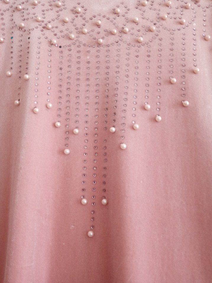 Nakışlı Uzun Pembe Kadın Elbise - Görsel 3