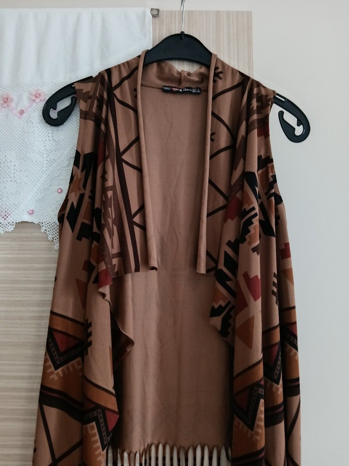 Kahverengi Bohem Salaş Püsküllü Yelek - Görsel 2