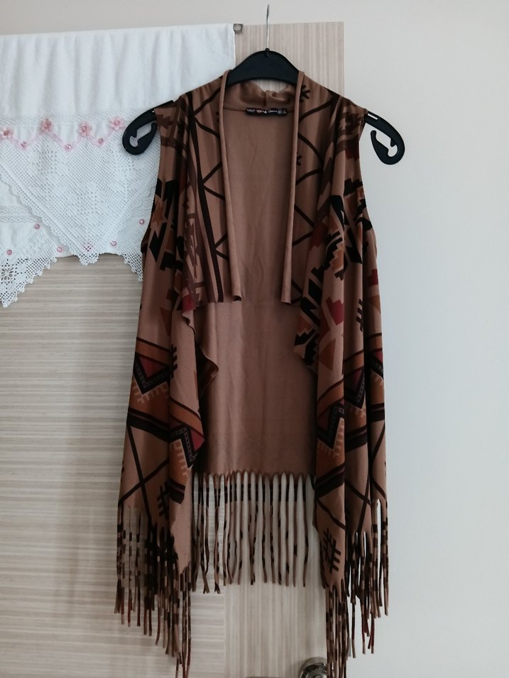 Kahverengi Bohem Salaş Püsküllü Yelek - Görsel 3