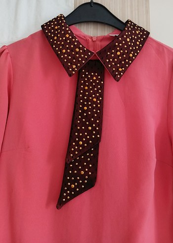 Düğmeli Parlak Pembe Uzun Kollu Gömlek - Görsel 2