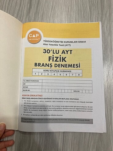  çap ayt fizik deneme