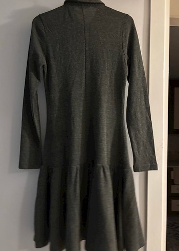 Düğmeli Uzun Kollu Gri Örgü Elbise - Görsel 5