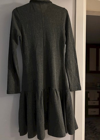 Düğmeli Uzun Kollu Gri Örgü Elbise - Görsel 6