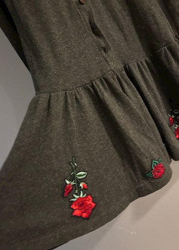 Düğmeli Uzun Kollu Gri Örgü Elbise - Görsel 3