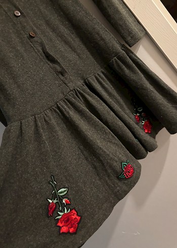 Düğmeli Uzun Kollu Gri Örgü Elbise - Görsel 7