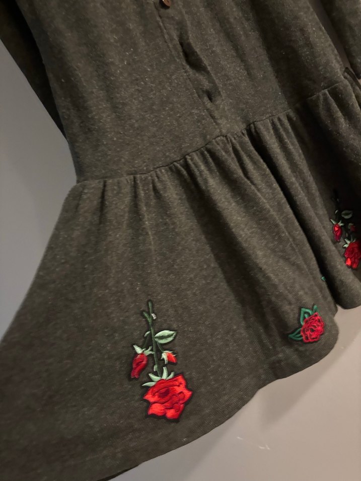 Düğmeli Uzun Kollu Gri Örgü Elbise - Görsel 3