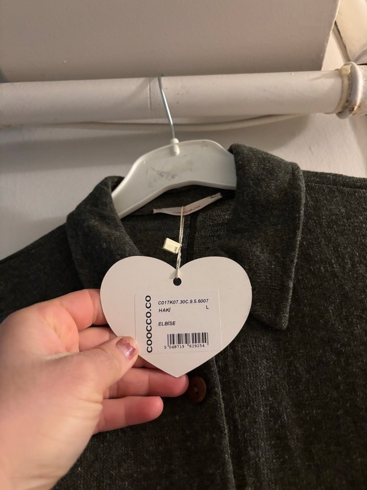 Düğmeli Uzun Kollu Gri Örgü Elbise - Görsel 4