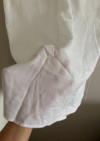 Düğmeli Beyaz Keten midi  Elbise - Görsel 5