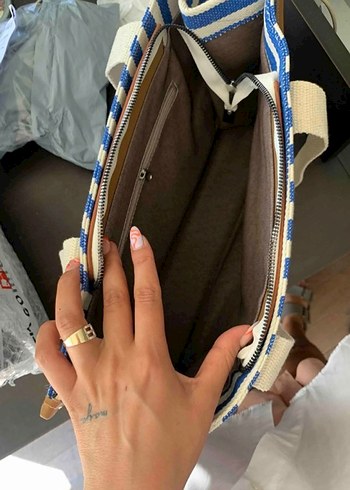 Mavi beyaz Çizgili Kadın Çanta - Görsel 4