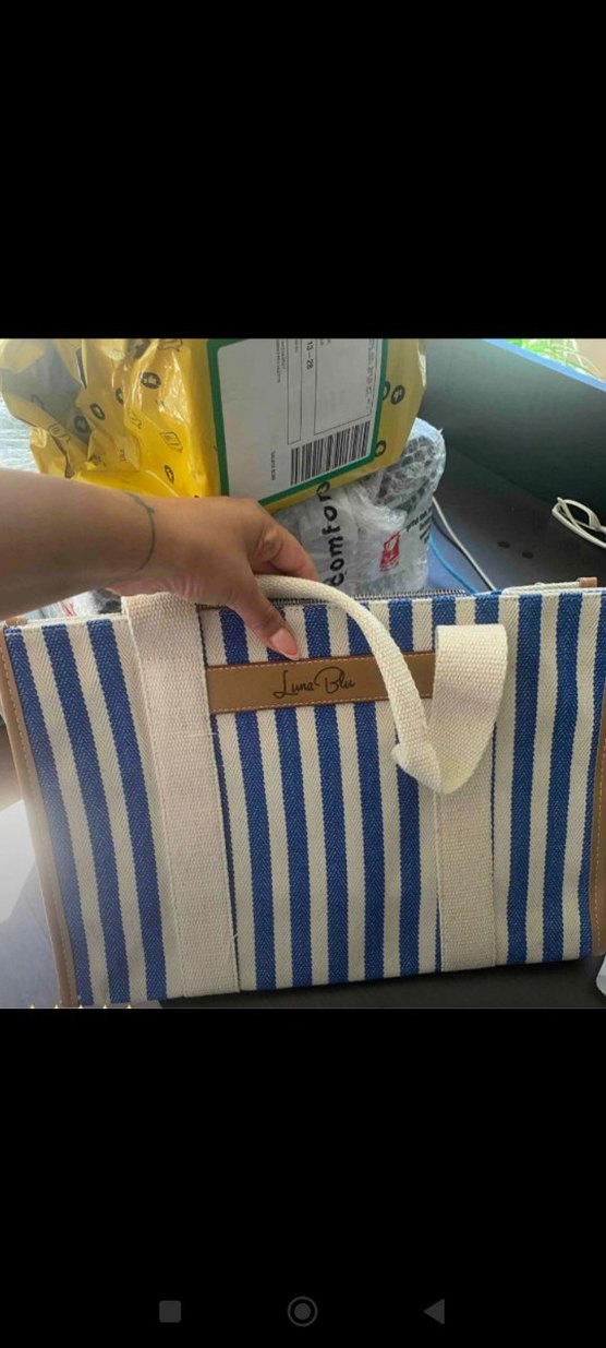 Mavi beyaz Çizgili Kadın Çanta - Görsel 2